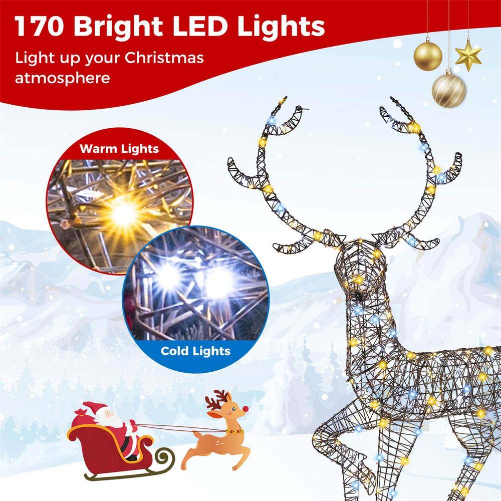 4.6 ft. 300-Count Bright LED Lights Zip Ties Christmas Reindeer with Ground Stakes - Hercitys