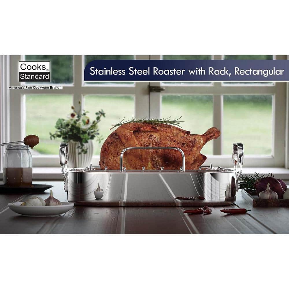 12 Qt. Stainless Steel Roaster Roasting Pan with Rack - Hercitys