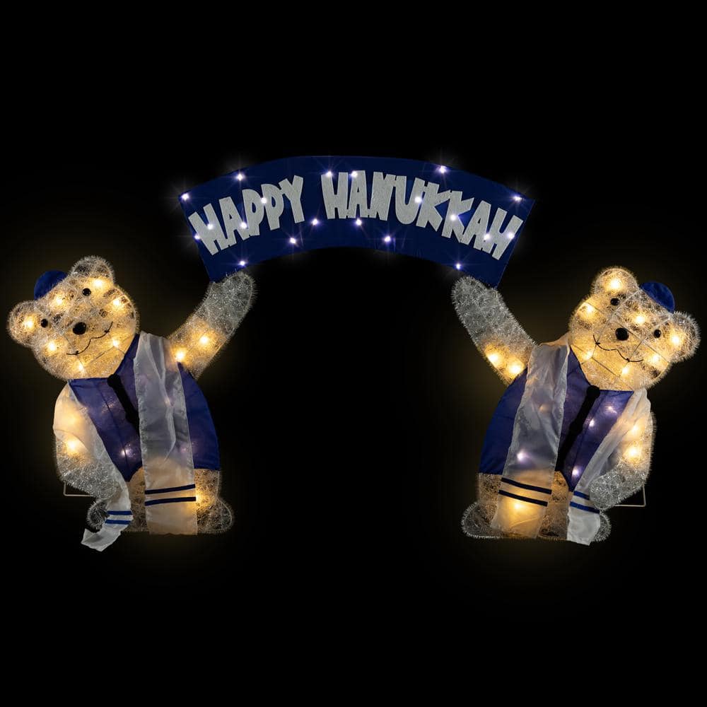 30 in. LED Lighted Polar Bear Happy Hanukkah Sign Outdoor Christmas Decoration - Hercitys