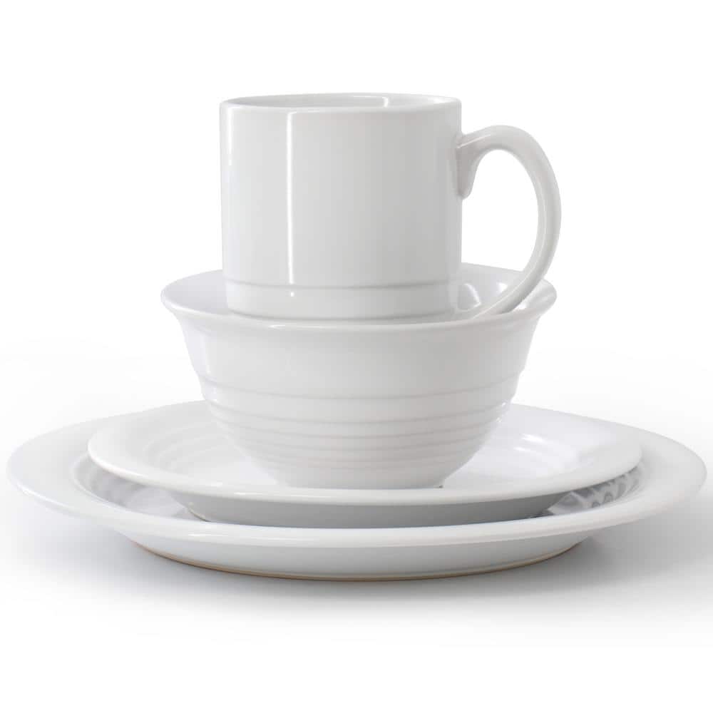 16 Piece Round White Stoneware Dinnerware Set (Service for 4) - Hercitys