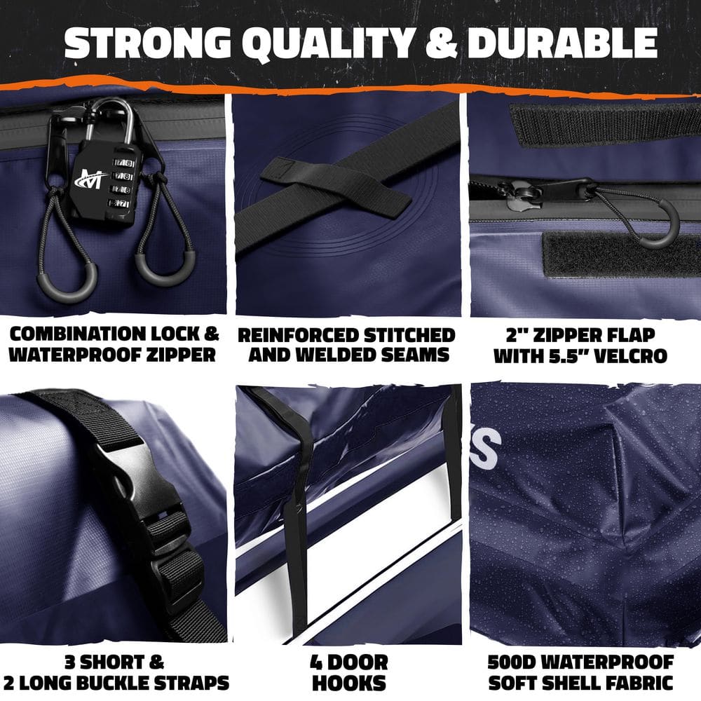 30 Cu Ft. Navy Waterproof Car Roof Cargo Bag (60 in. x 43 in. x 20 in.) with PVC Mat, Straps, Hooks, Lock and Carry Case - Hercitys