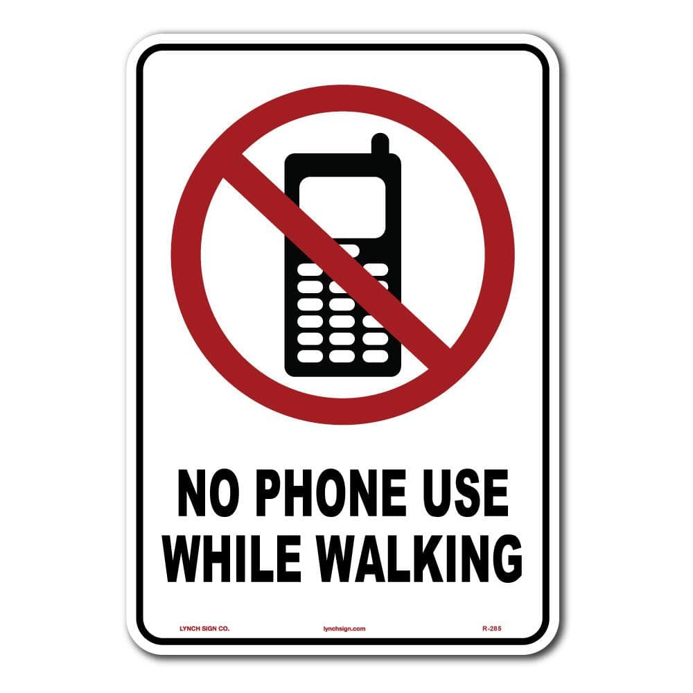10 in. x 14 in. No Phone Use While Walking Sign Printed on More Durable Thicker Longer Lasting Styrene Plastic - Hercitys