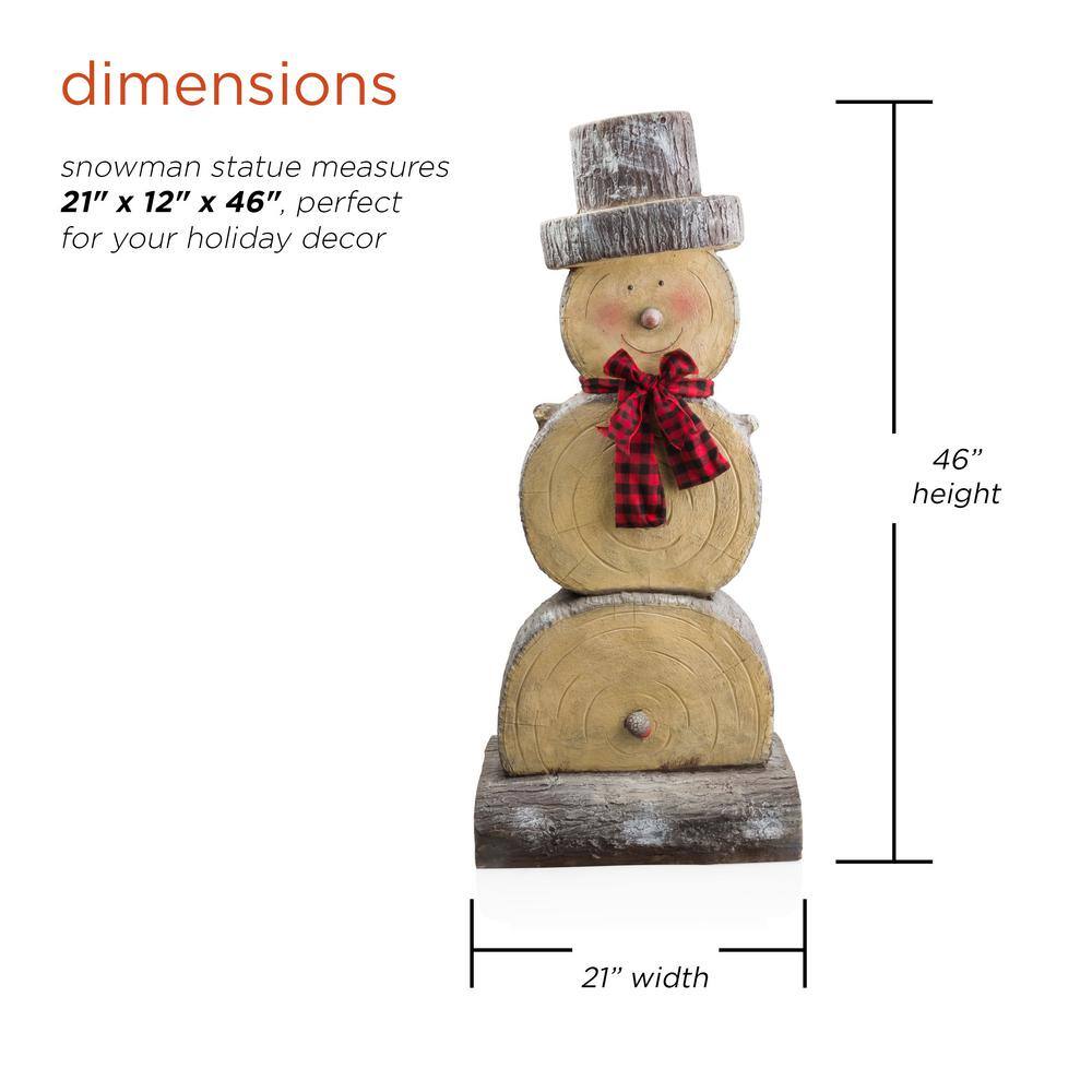 46 in. Tall Extra Large Christmas Snowman Statue with Wood Texture - Hercitys