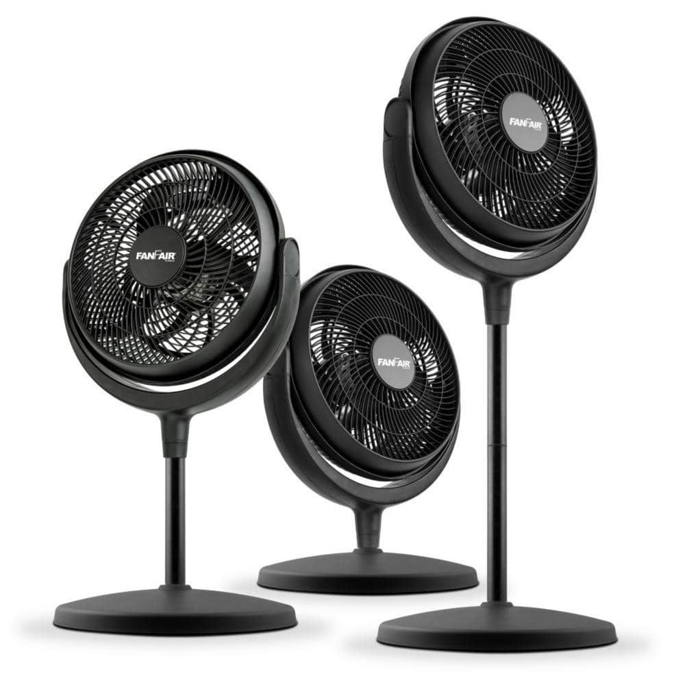 12 in. 3 in 1 High Performance Portable Pedestal Fan in Black - Hercitys