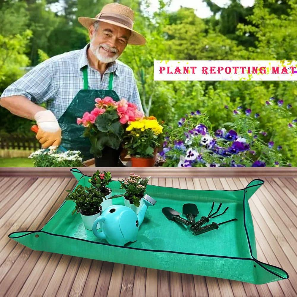 2-Piece Plant Repotting Mat 43.3 in. x 29.5 in. Thickened Foldable Waterproof Tray Mess Control Portable Gardening Mat - Hercitys