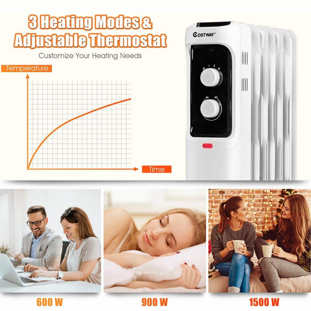 1500-Watt Electric Oil-Filled Radiant Space Heater with Adjustable Thermostat - Hercitys