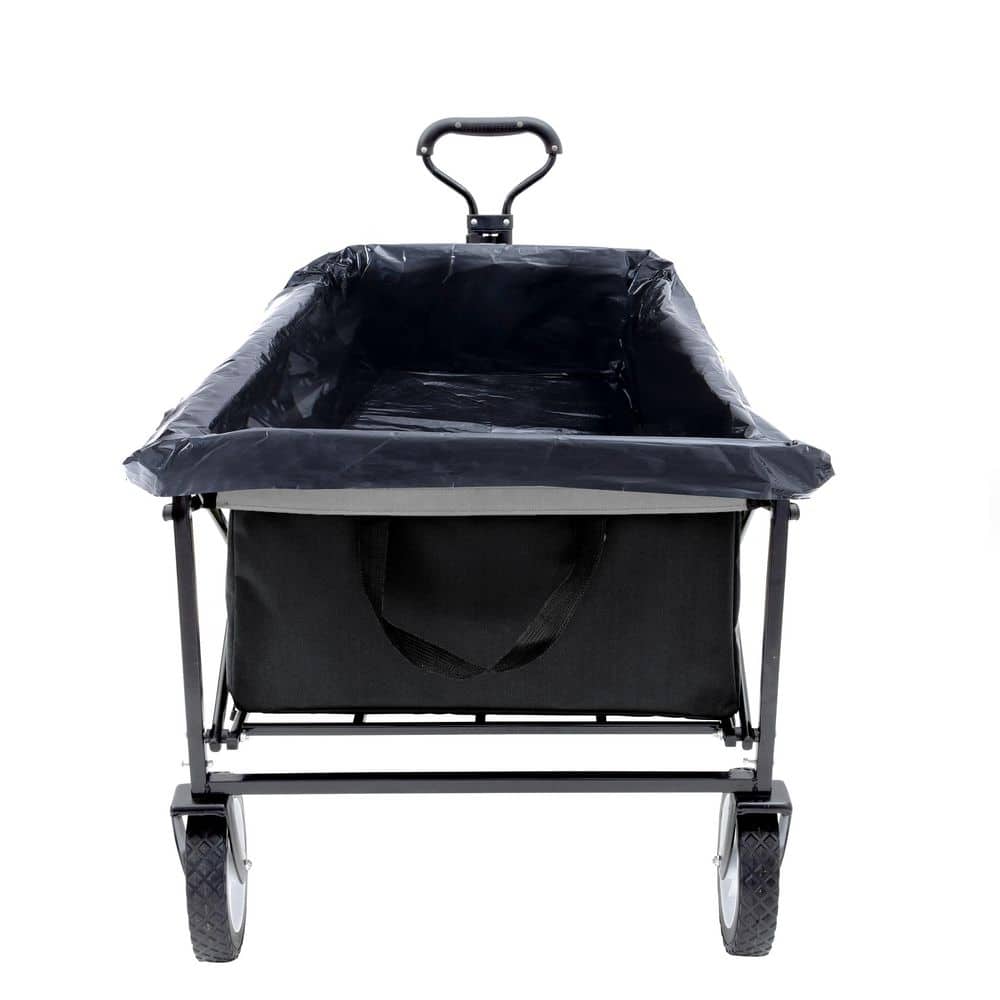 17 cu. ft. 360 lbs. Capacity Fabric Steel Frame Collapsible Folding Garden Cart Wagon with 3 Plastic Liner Bags, Black - Hercitys