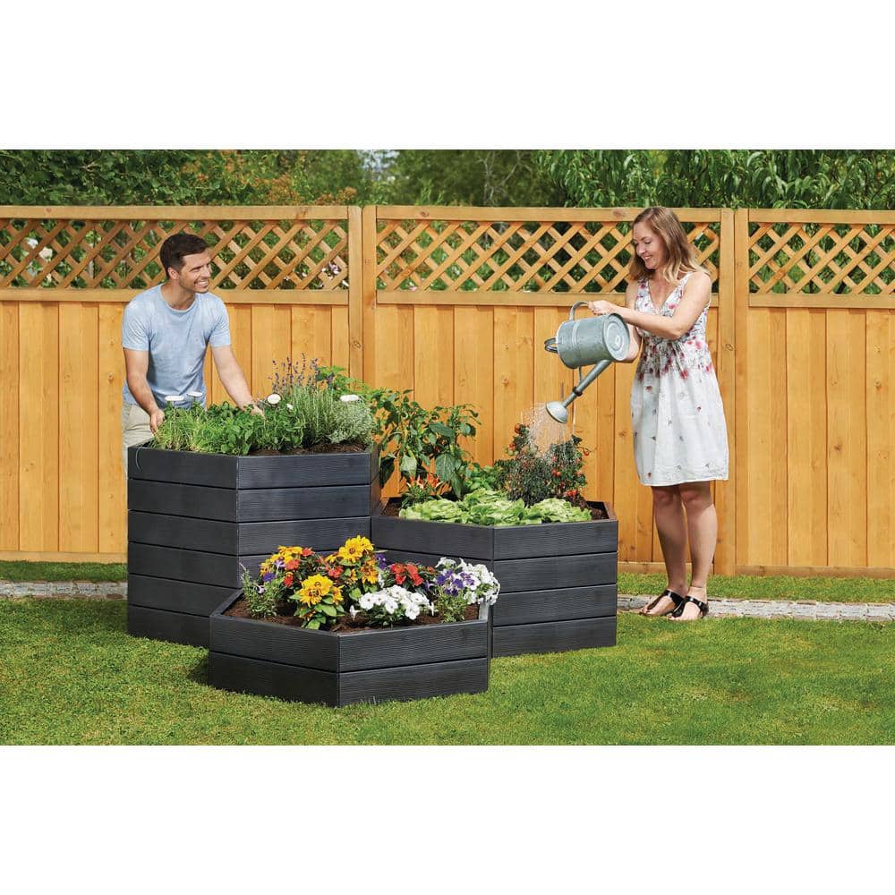 43.5 in. W x 43.5 in. L x 10 in. H Anthracite Hexagonal Plastic Modular Raised Bed - Hercitys