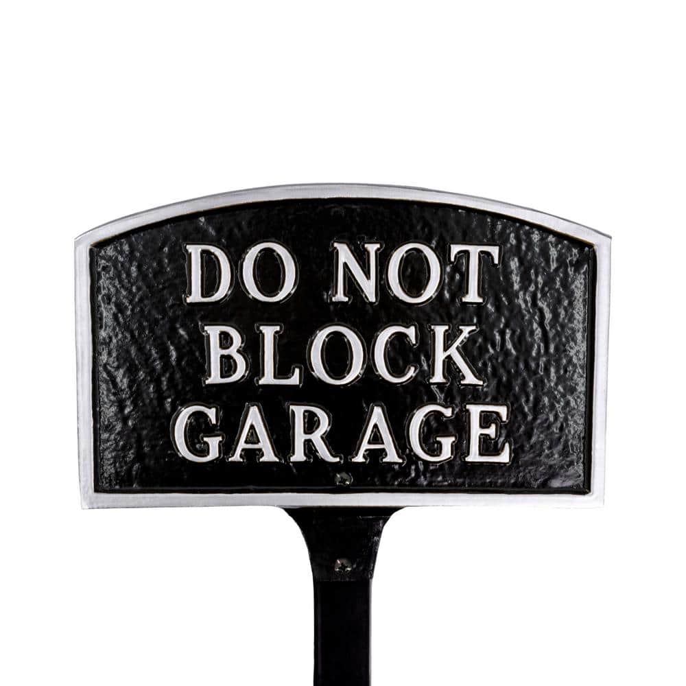 5.5 in. x 9 in. Small Arch Do Not Block Garage Statement Plaque Sign with Lawn Stake – Black/Silver - Hercitys