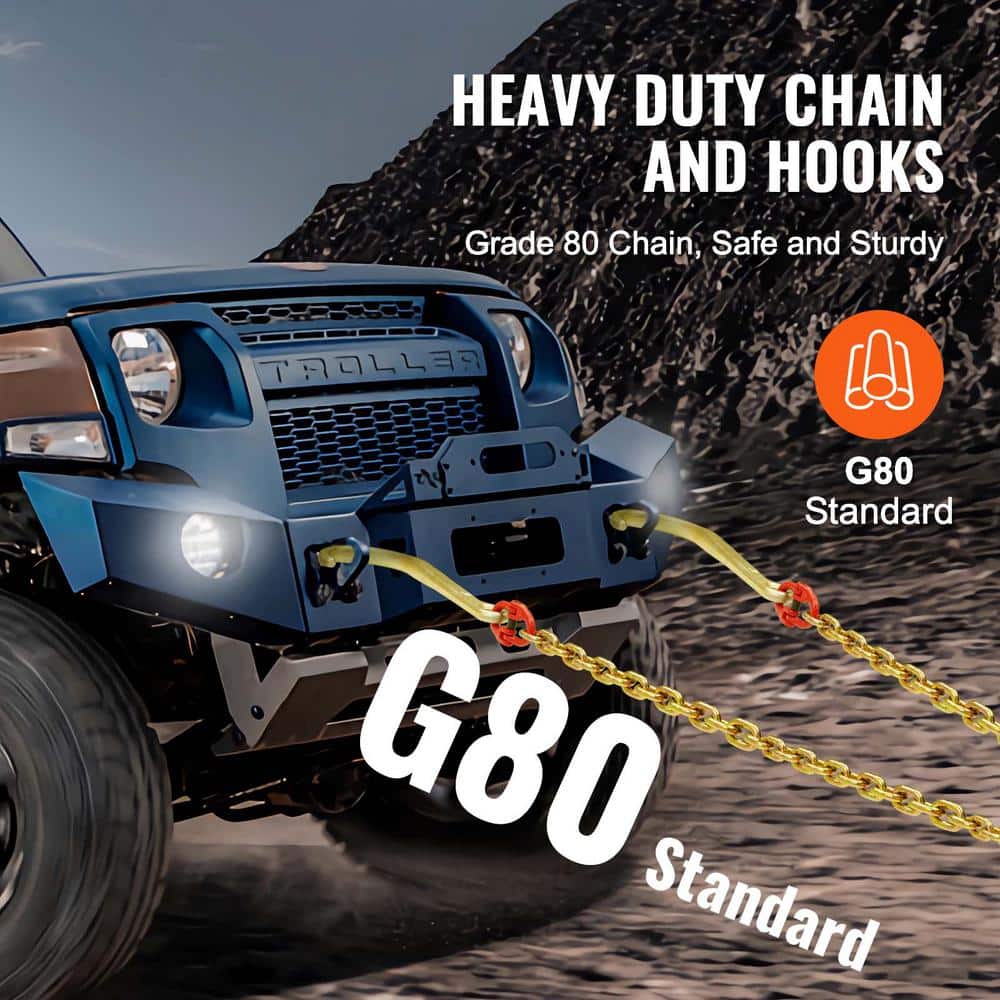 5/16 in. x 2 ft. G80 Tow Chain J Hook V-Chain Bridle Grab Hook Wrecker 10800 lbs. - Hercitys