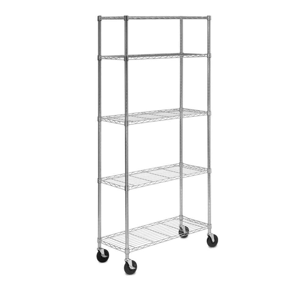5-Tier Steel Wire Shelving Unit with Casters in Chrome (48 in. W x 72 in. H x 18 in. D) - Hercitys