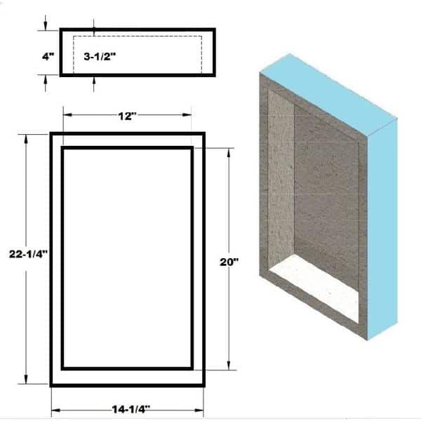 12 in. x 20 in. Shower Niche bonded with waterproof membrane (Tile ready) - Hercitys