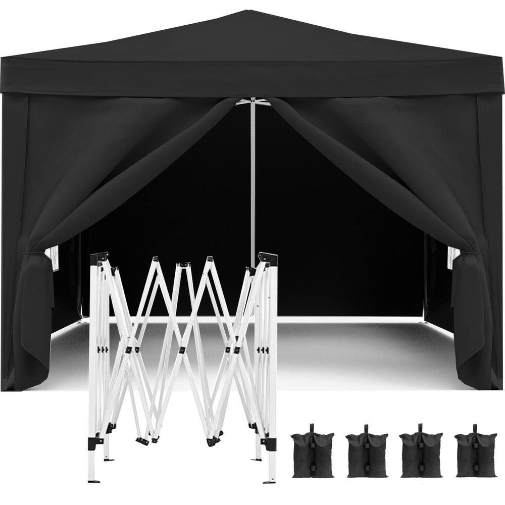 10 ft. W x 10 ft. D x 8.5 ft. H Black Roof Metal Portable Carport with 4 Removable Sidewalls and Carry Bag - Hercitys
