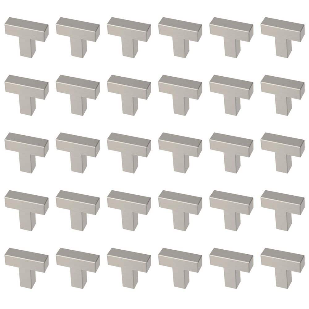 (30-Pack) Simple Modern Square 1-1/4 in. (32 mm) Modern Stainless Steel T-Shaped Bar Cabinet Knobs - Hercitys