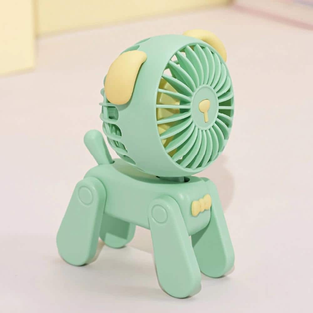 3.35 in. 3-Fan Speeds Personal Portable Handheld Battery Powered Fan USB Rechargeable Battery Operated Fan, Green Puppy - Hercitys