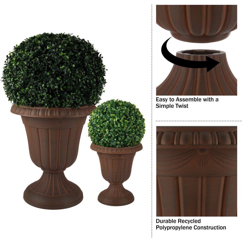 16 in. W x 18 in. H Plastic Large and Small Urn Planter 2-Pack, Brown - Hercitys
