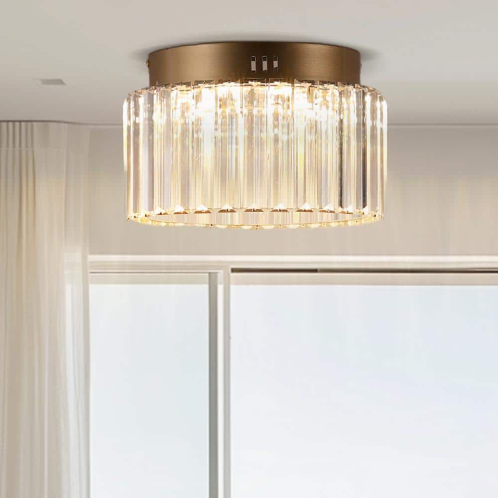 10 in. Gold Cylinder 1-Light Dimmable LED Flush Mount Ceiling Light Fixture with 3CCT Control - Hercitys