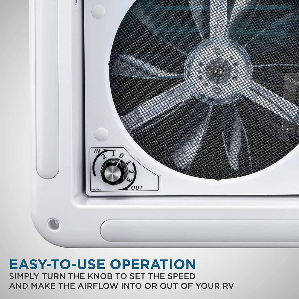 2.9 in. x 14 in. Manual RV Roof Vent Fan with 3-Speeds and LED Light – Smoked Lid - Hercitys