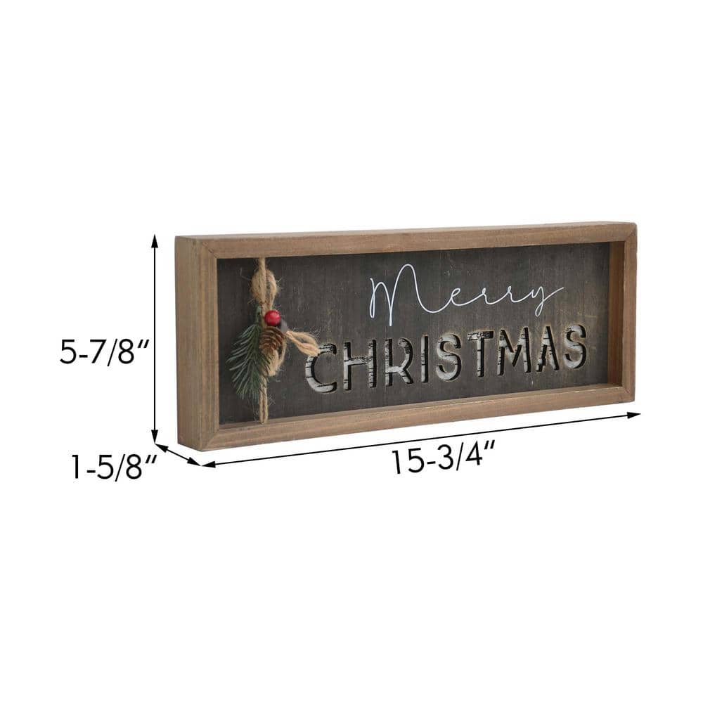 5.87 5 in. Brown Frame Black Background Wood Merry Christmas Tabletop Sign - Hercitys