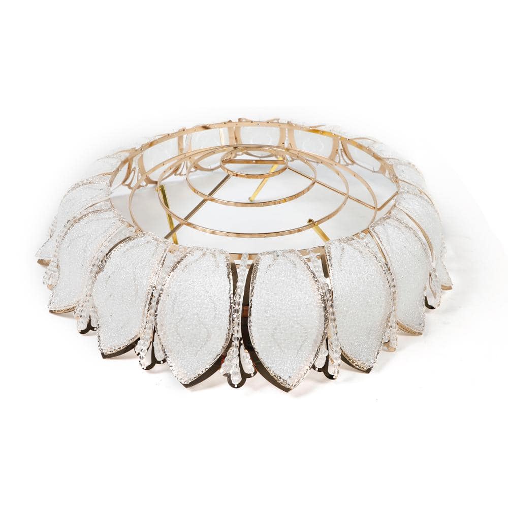 23.62 in. 7-Light Modern Gold Lotus Flower Shape Crystal Flush Mount Ceiling Lamp and No Bulbs Included - Hercitys