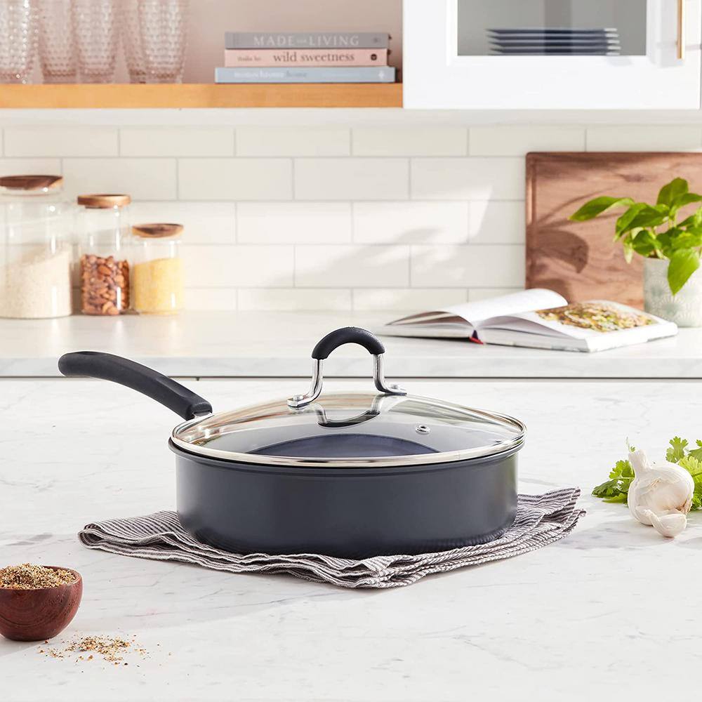 3 Quart 10 in. Nonstick Anodized Aluminum Saute Frying Pan with Lid - Hercitys