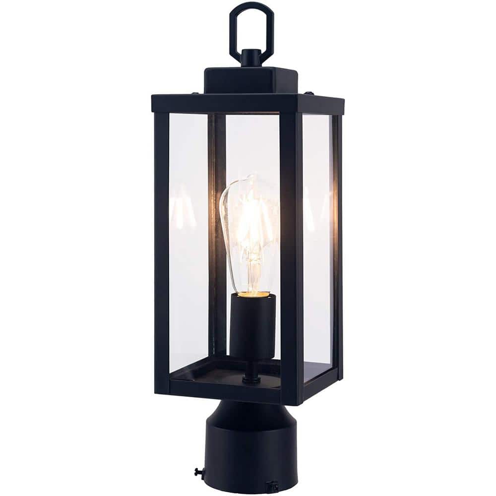 1-Light Black Metal Hardwired Outdoor Weather Resistant Post Light with No Bulbs Included - Hercitys
