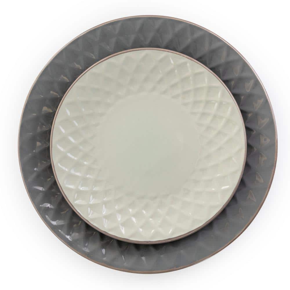 16-Piece Tahitian Diamond Slate and Pearl Stoneware Dinnerware Set (Service for 4) - Hercitys