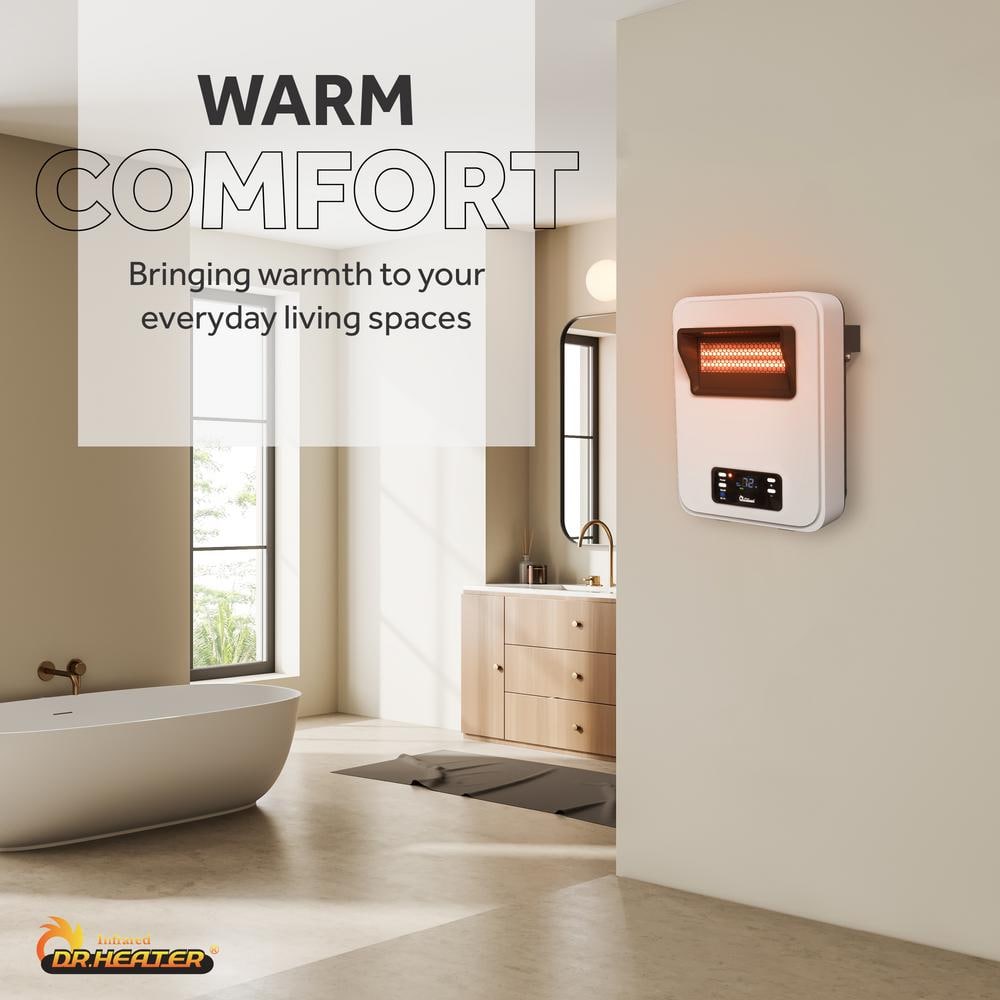 1500-Watt White Wall Hung or Wall Mount Electric Compact Space Heater Dual System w/ Infrared and Fan Forced, WiFi, RC - Hercitys