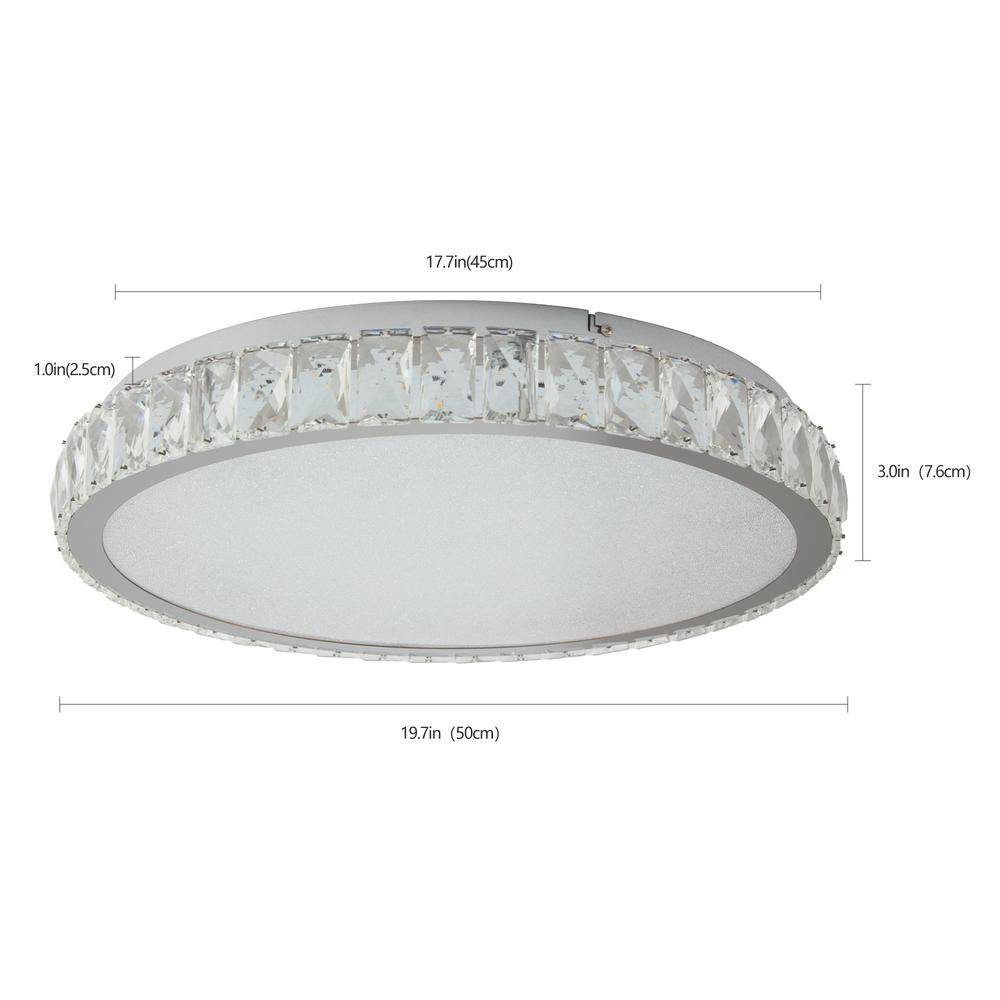 19.7 in. W Crystal LED Ceiling Light Flush Mount Chandelier 45W Dimmable Modern Chrome Lighting Fixture - Hercitys