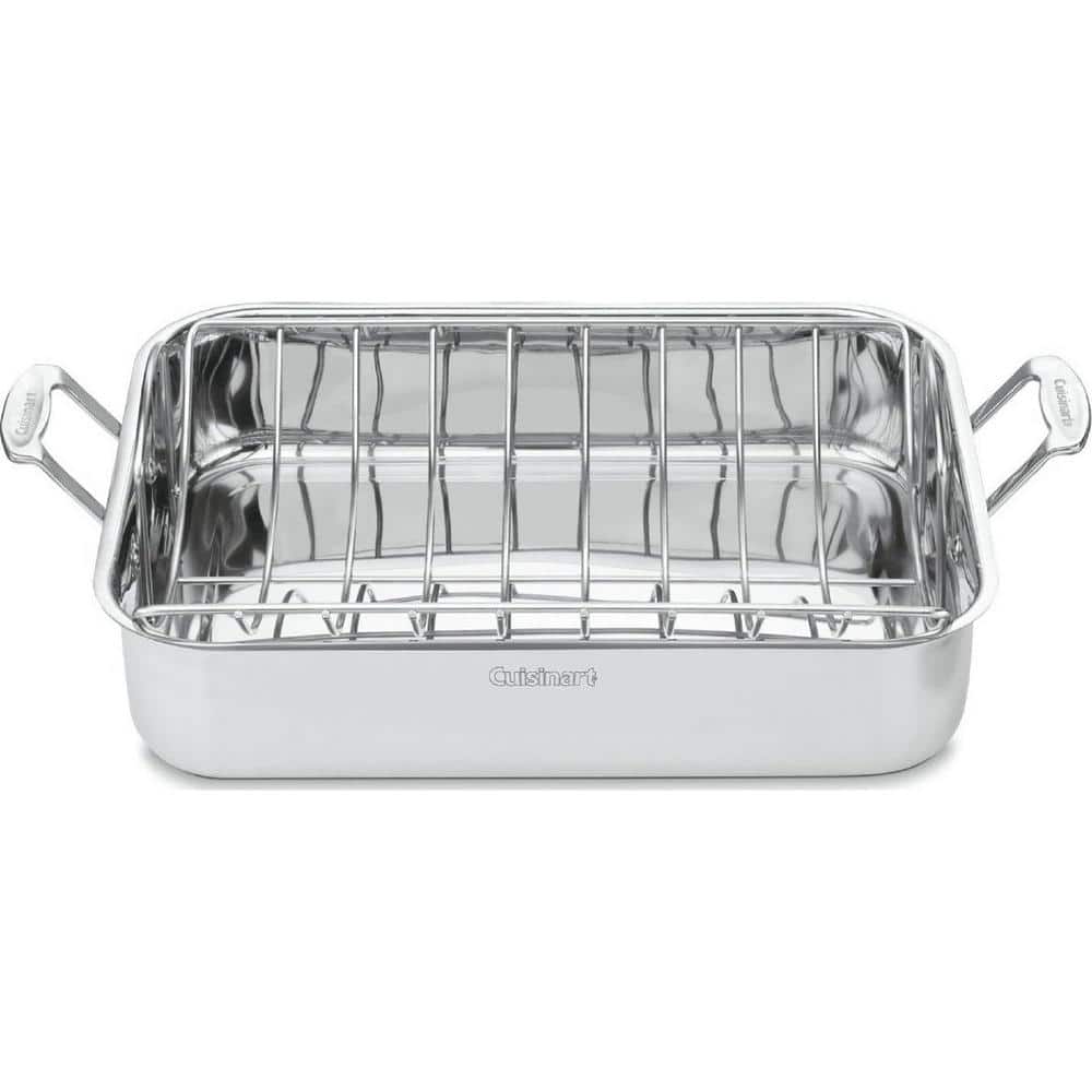 16 in. Stainless Steel Heavy-Duty Rectangular Roasting Rack Hassle Free with Riveted Handle - Hercitys