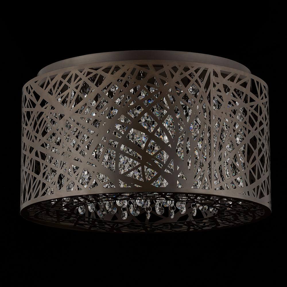 16 in. 7-Light Black Drum Flush Mount Crystal Chandelier with Nest Shaped Shade - Hercitys