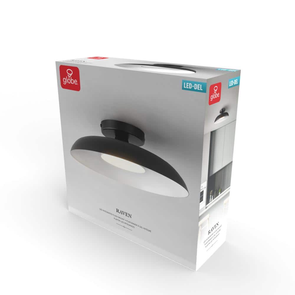 12.5 in. 21-Watt Modern Matte Black Integrated LED Flush Mount Ceiling Light with Black Metal Shade - Hercitys