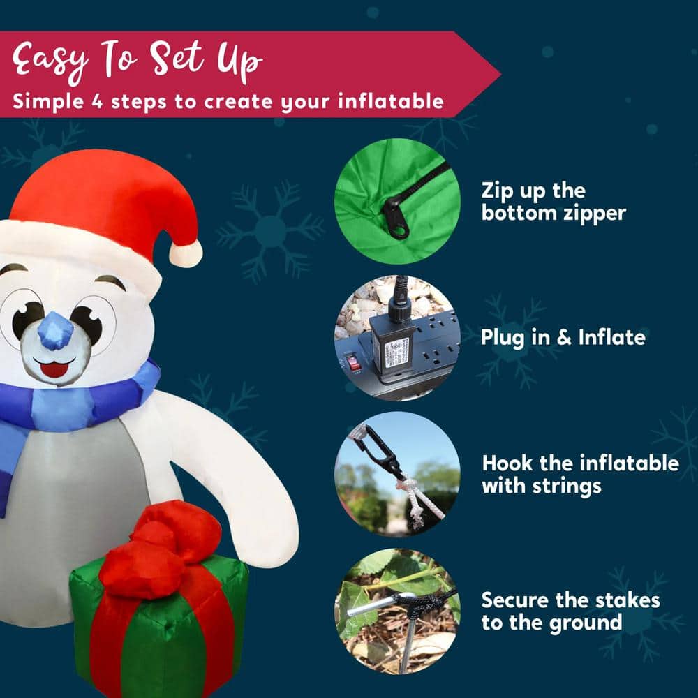 4 ft. Tall x 2 ft. W, White, Blue, Green and Red Plastic Waving Polar Bear Inflatable - Hercitys