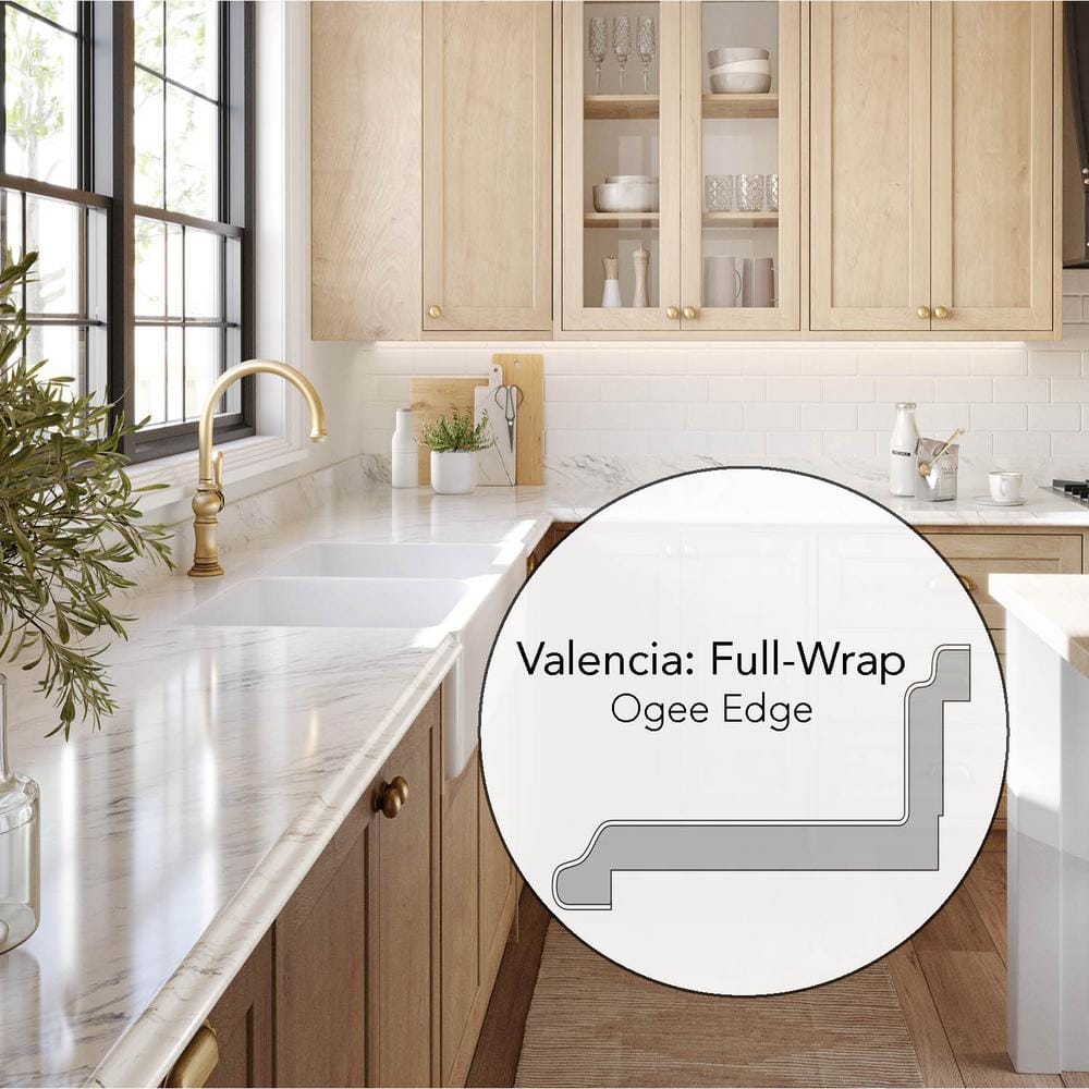 4 ft. Straight Laminate Countertop Kit Included in Calcutta Marble with Full Wrap Ogee Edge and Backsplash - Hercitys