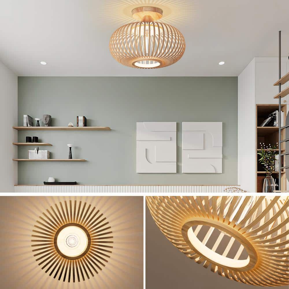 12.4 in. 1-Light Bohemian Recessed Mount with Bamboo Crafted Shade, Bulb Not Included, 1 Piece - Hercitys