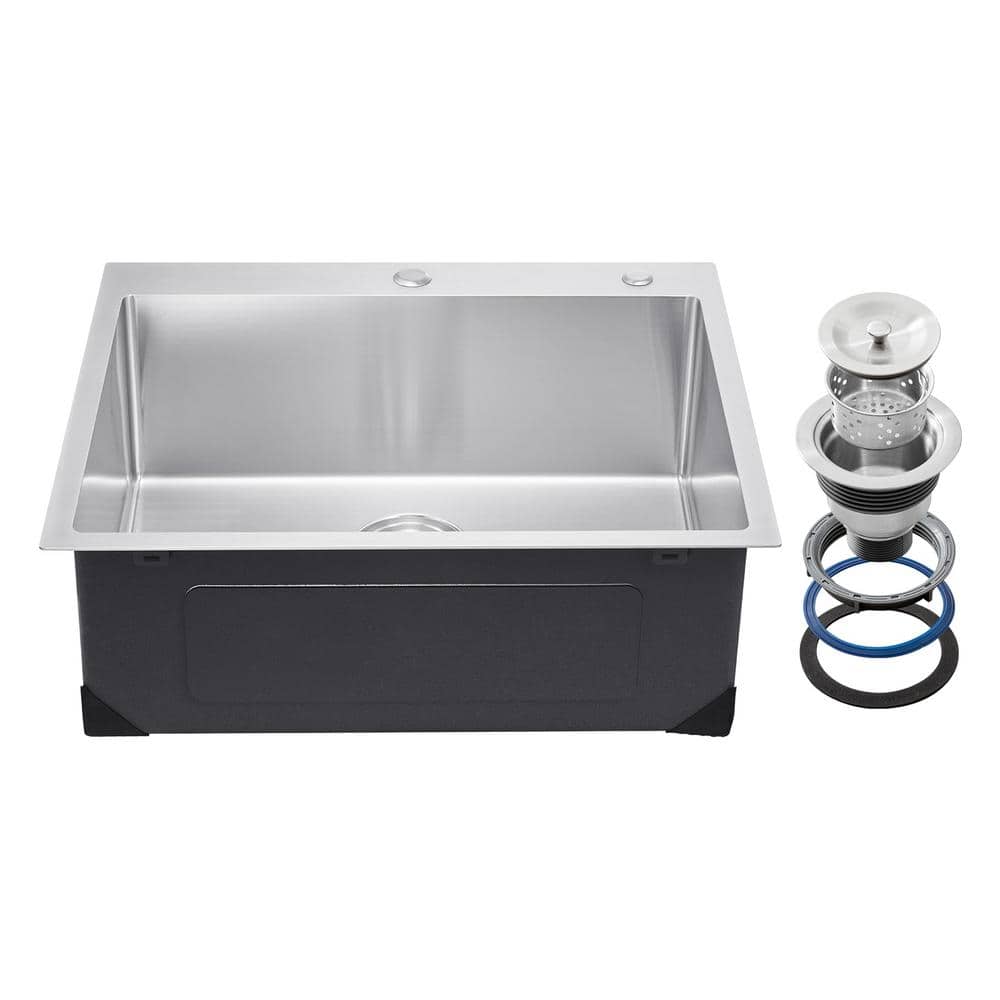 25 in. Kitchen Sink Workstation, 304 Stainless Steel Top Mount Sinks, Drop-In Single Bowl Farmhouse Basin - Hercitys