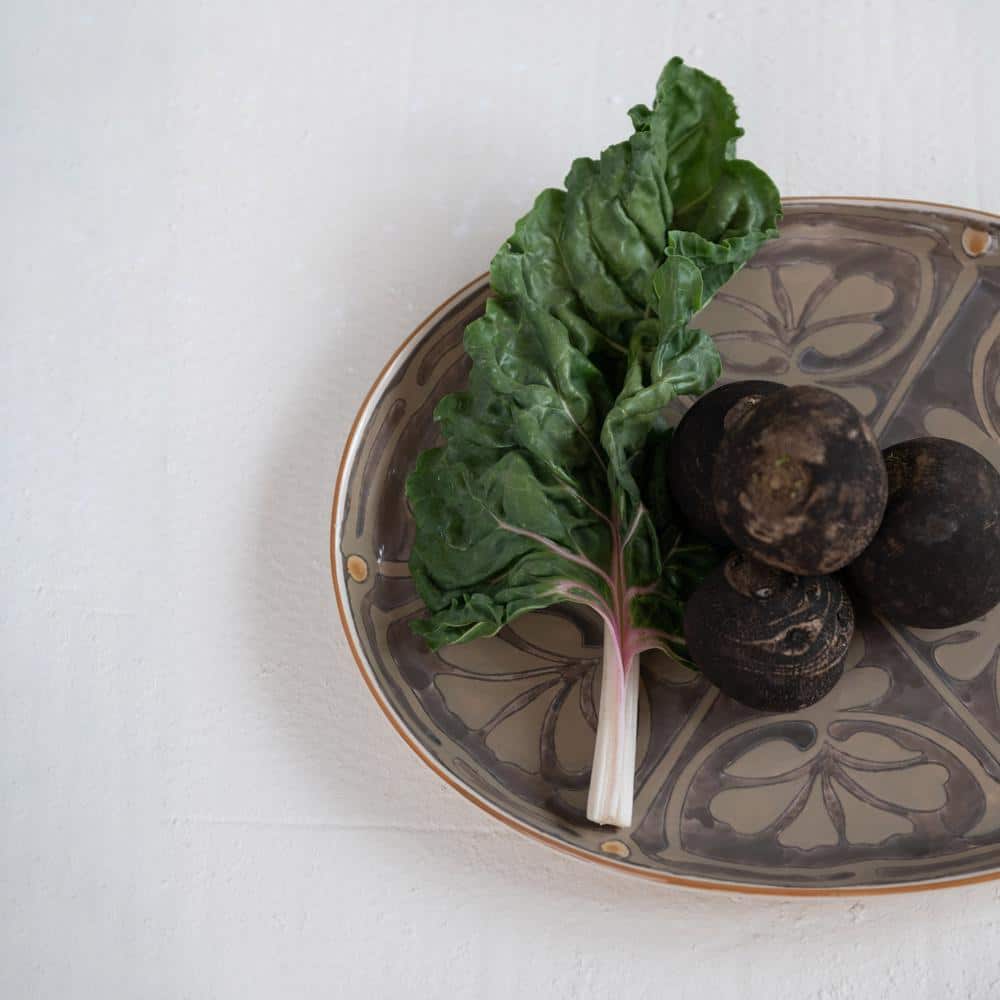 16.38 in. Brown Stoneware Oval Platters (Set of 2) - Hercitys