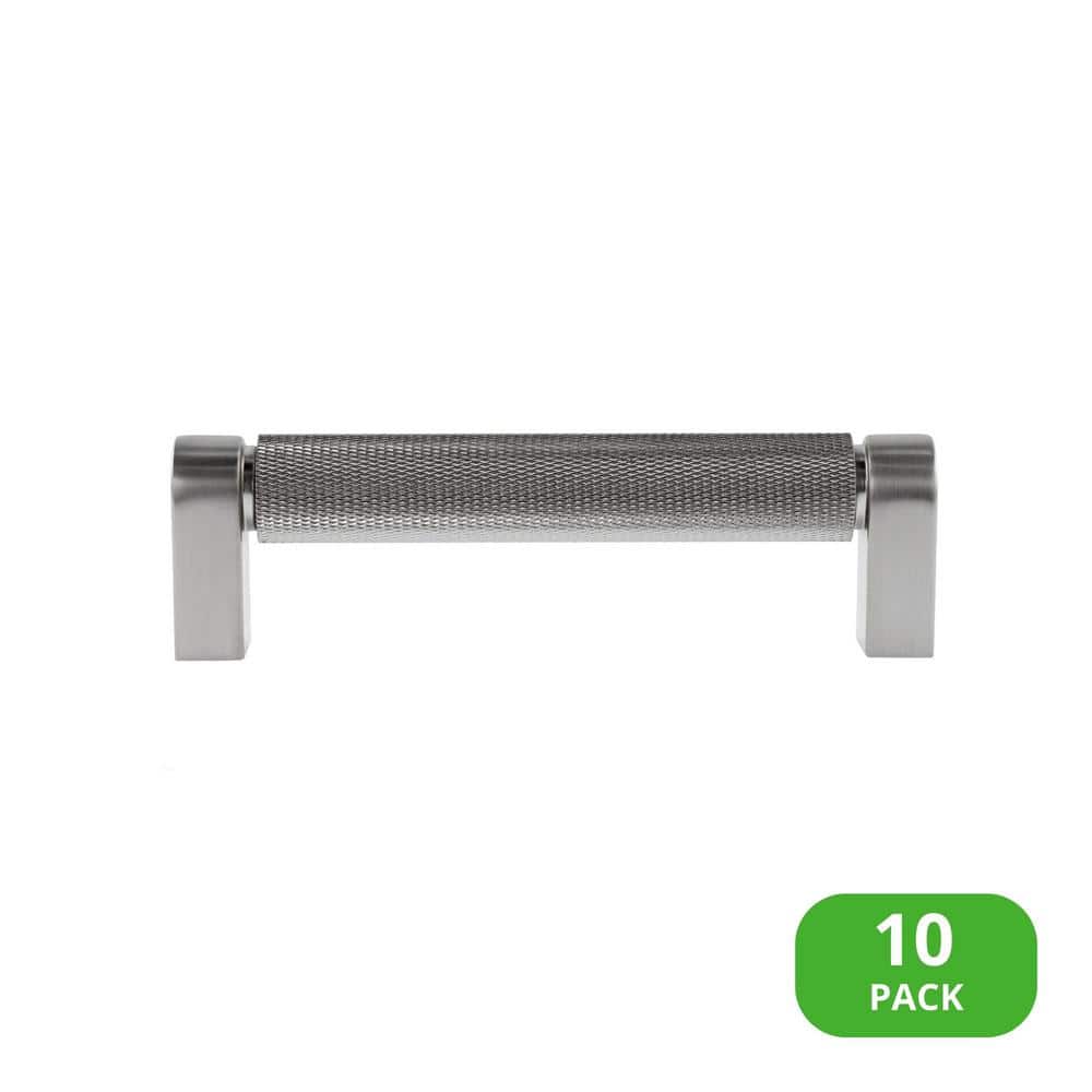 10-Pack Kent Knurled 4 in. (102 mm) Center-to-Center Industrial Satin Nickel Bar Drawer Pull - Hercitys