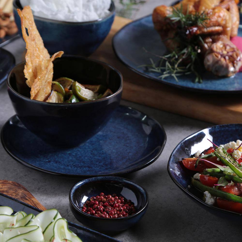 10.63 in. Denim Dark Blue Stoneware Rectangular Platter Medium Juta (Set of 4) - Hercitys