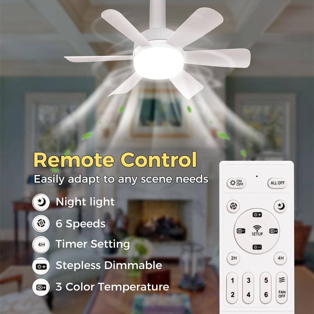 18 in.White Socket Indoor Ceiling Fan with Light, Modern Screw Ceiling Fan with Remote, Mini Ceiling Fan for Garage - Hercitys