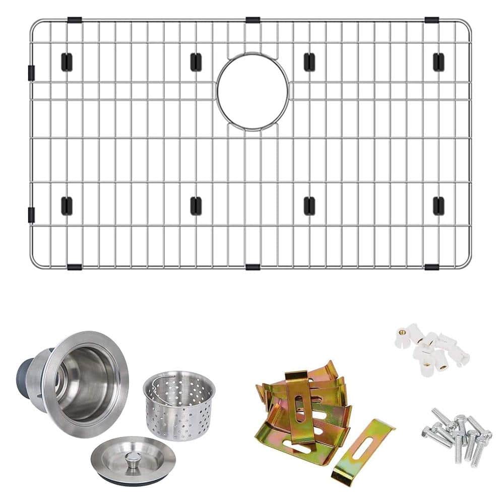 27 in. Undermount Single Bowl 16-Gauge 304 Stainless Steel Kitchen Sink with Bottom Grid and Strainer - Hercitys