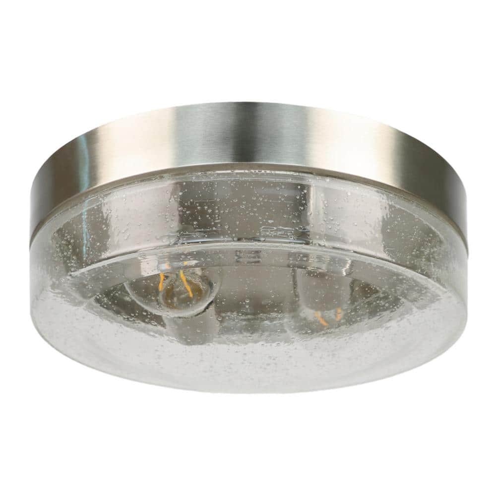 10.75 in. W 2-Light Ceiling Light Fixture Semi-Flush Mount Lighting with Seeded Glass Shade, Bulbs Not Include, Silver - Hercitys