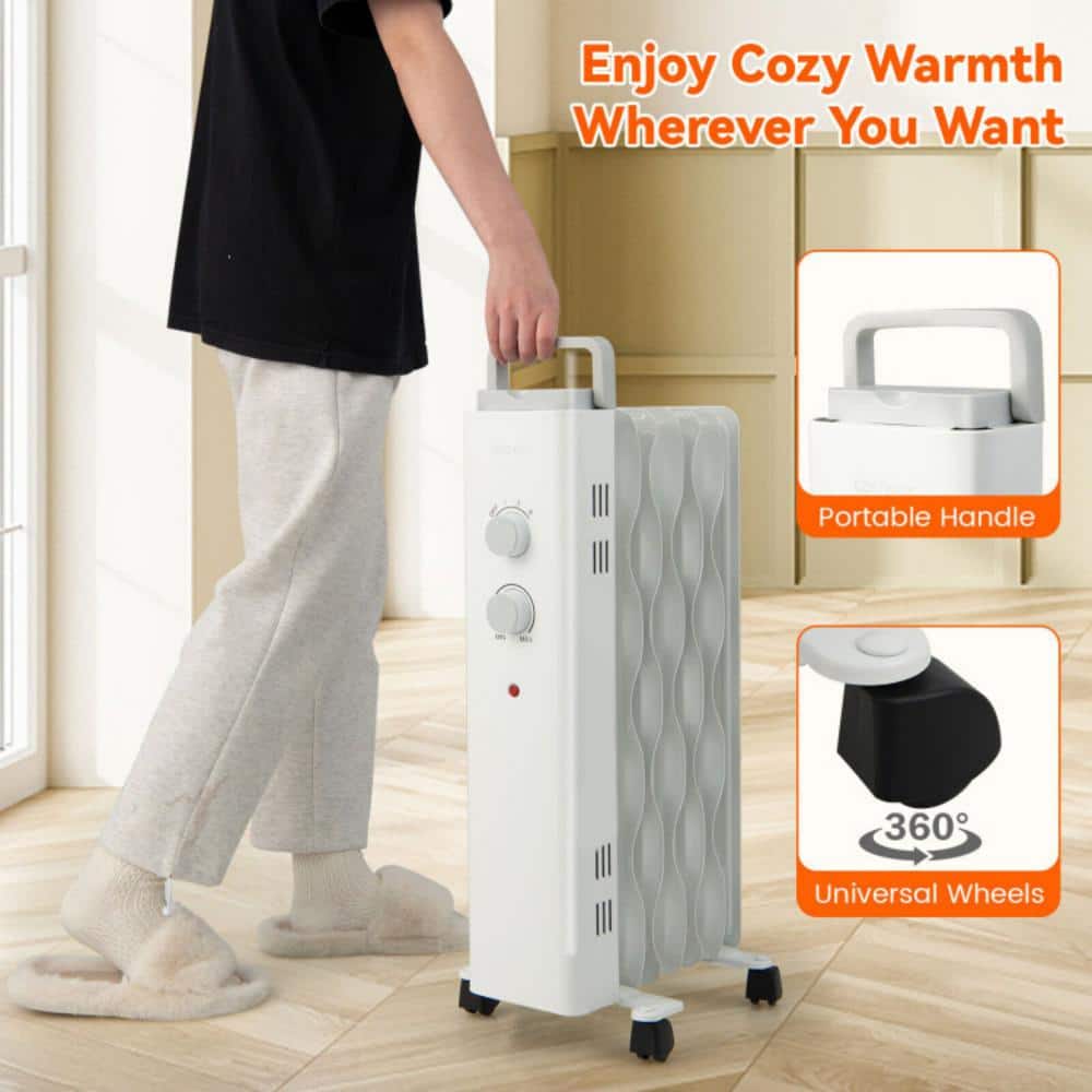 1500-Watt Oil Filled Space Heater ETL/UL Certificated Radiant Space Heater with 4 Wheels, 3-Level Heat, Foldable Handle - Hercitys