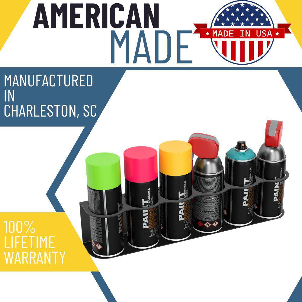 3.3 in. x 18.2 in. x 3.7 in. Black Steel Garage Wall Shelf Six Spray Can Holder - Hercitys