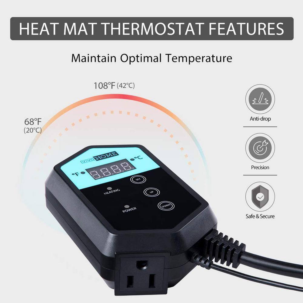 10 in. x 20.75 in. Waterproof Seedling Heat Mat with 40°F to 108°F Thermostat Controller - Hercitys