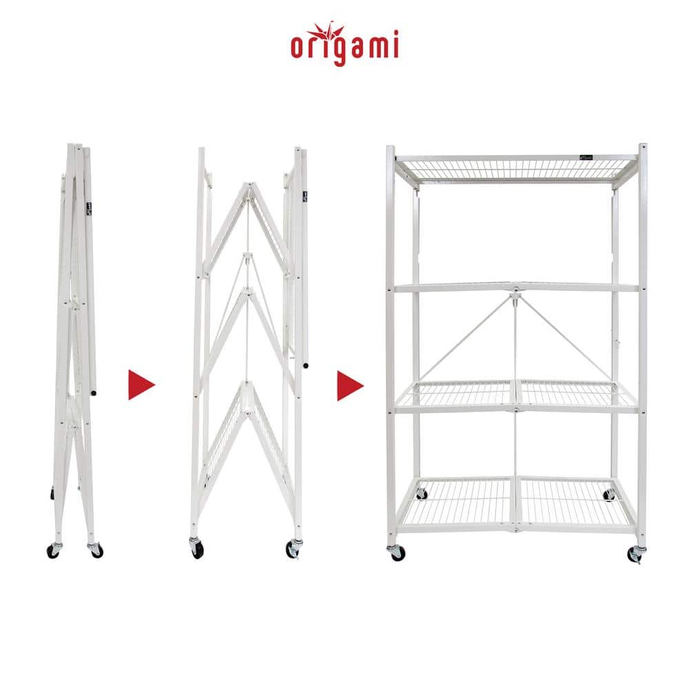 21 in. x 36 in. 60 in. Wheeled 4-Shelf Folding Steel Wire Shelving White - Hercitys