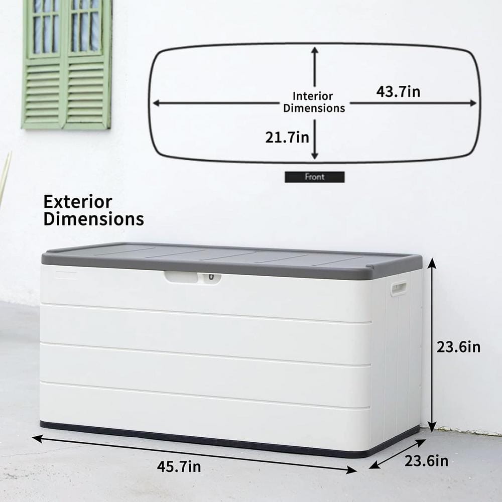 120 gal. White Resin Outdoor Storage Bench Deck Box - Hercitys