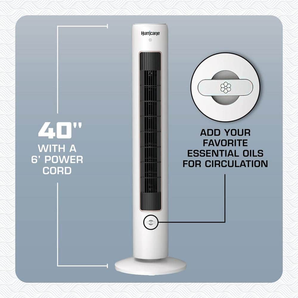 40 in. 3-Speed Triple Action Air Enhancing Tower Fan in White and Aromatherapy Diffuser with Remote Control - Hercitys
