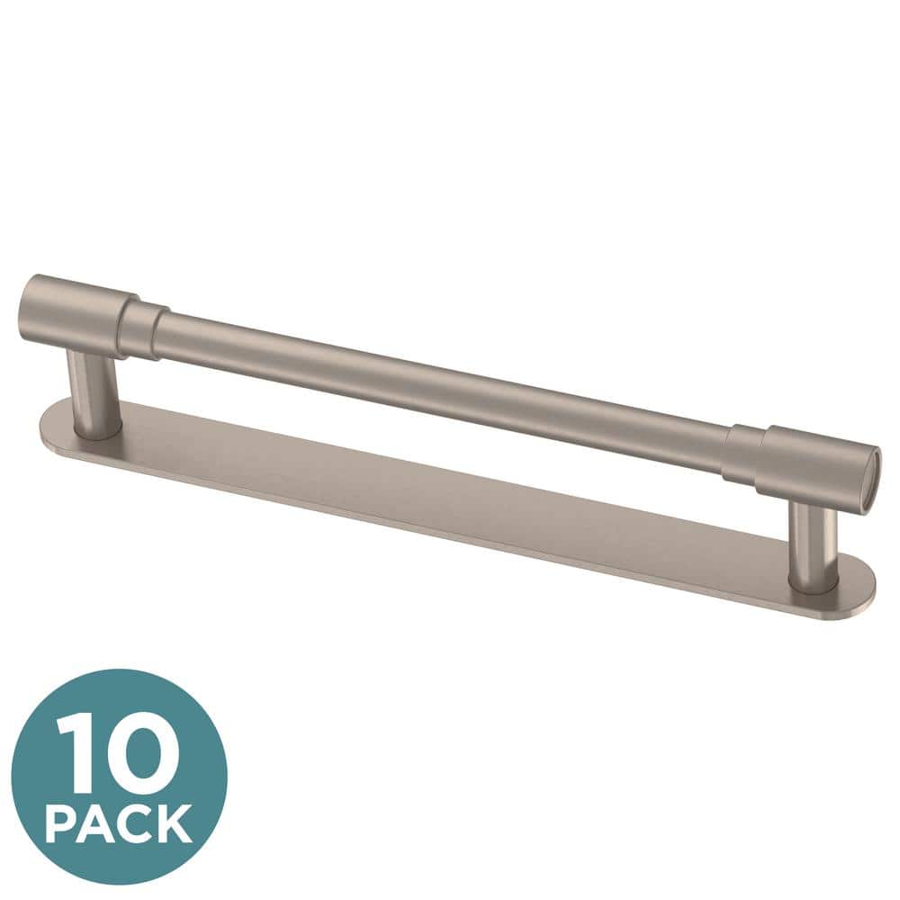 (10-Pack) Round Layered Backplate 5-1/16 in. (128 mm) Modern Satin Nickel Cabinet Handle Drawer Bar Pulls - Hercitys