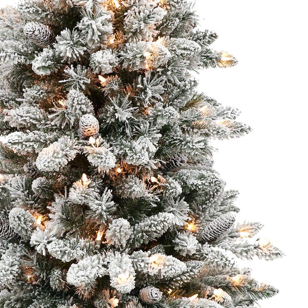 4.5 ft. Prelit Flocked Bennington Fir Artificial Christmas Tree with 150 UL-Listed Lights - Hercitys